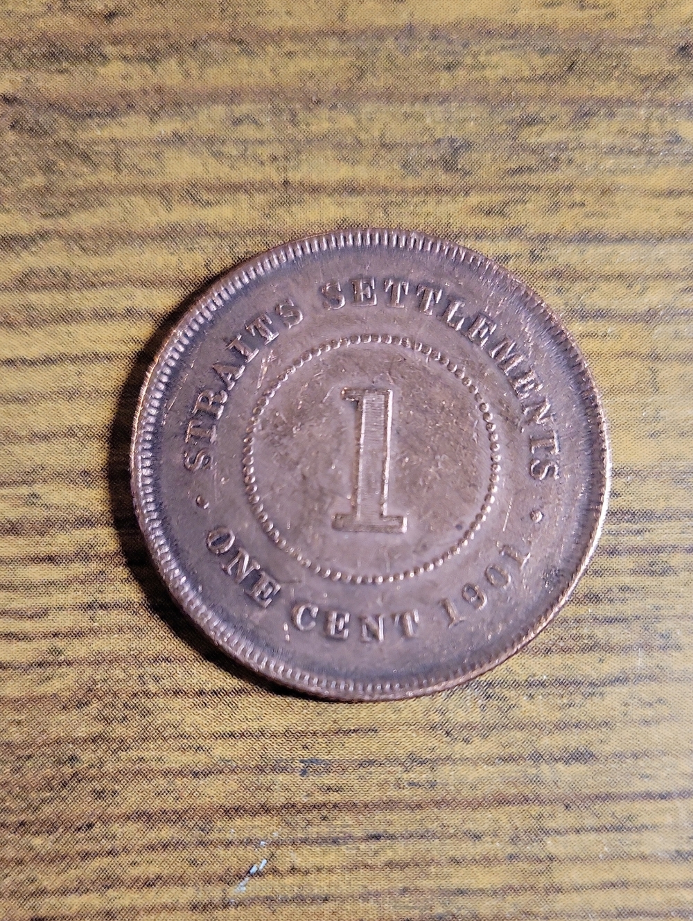 Vintage Straits Settlements One Cent 1901 Copper Coin - Brown